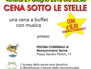 Venerdì 29 giugno torna la serata di beneficenza con Cena Sotto le Stelle Venerdì 29 giugno torna la serata di beneficenza con Cena Sotto le Stelle