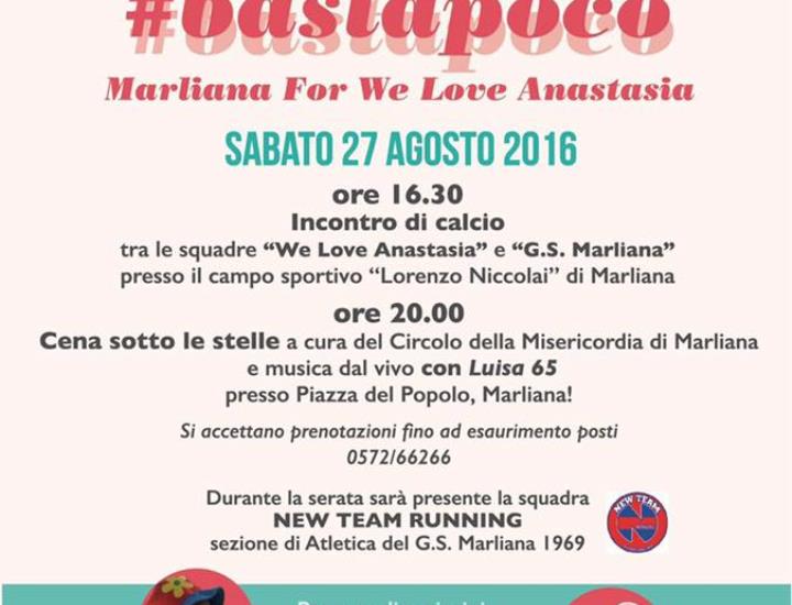 A Marliana va in scena la solidarietà: sabato 27 agosto #bastapoco a favore di We Love Anastasia.